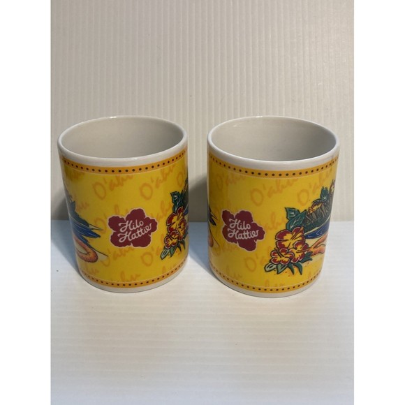HAWAII Island Heritage Hilo Hattie O’ahu Lei Yellow Mugs Cups 2002 Set of 2 - Picture 3 of 12